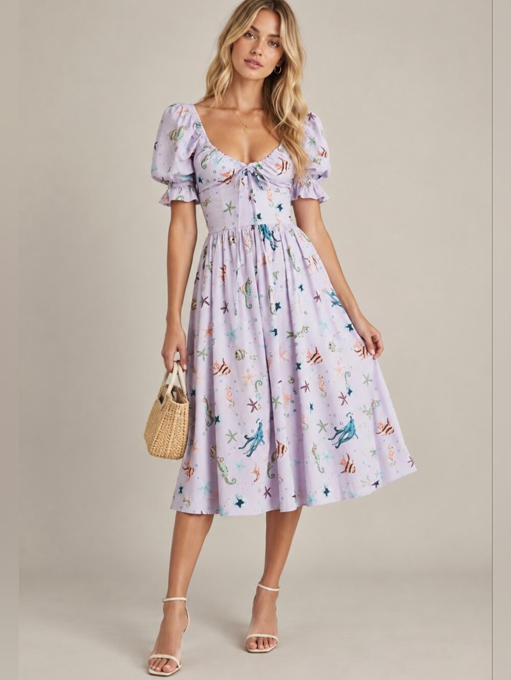 Hill House Ophelia Mermaid Sea Creature Cotton Midi Dress Size Small